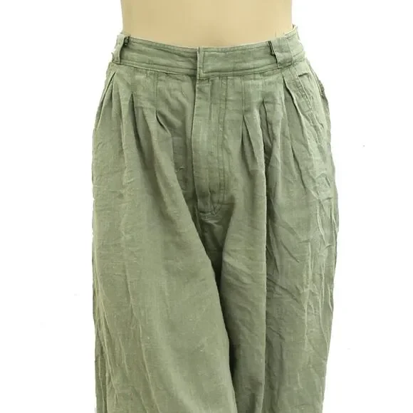 Free People Lotta Love Linen Trousers Pants High-Rise Wide-Leg Solid M-8 280840
